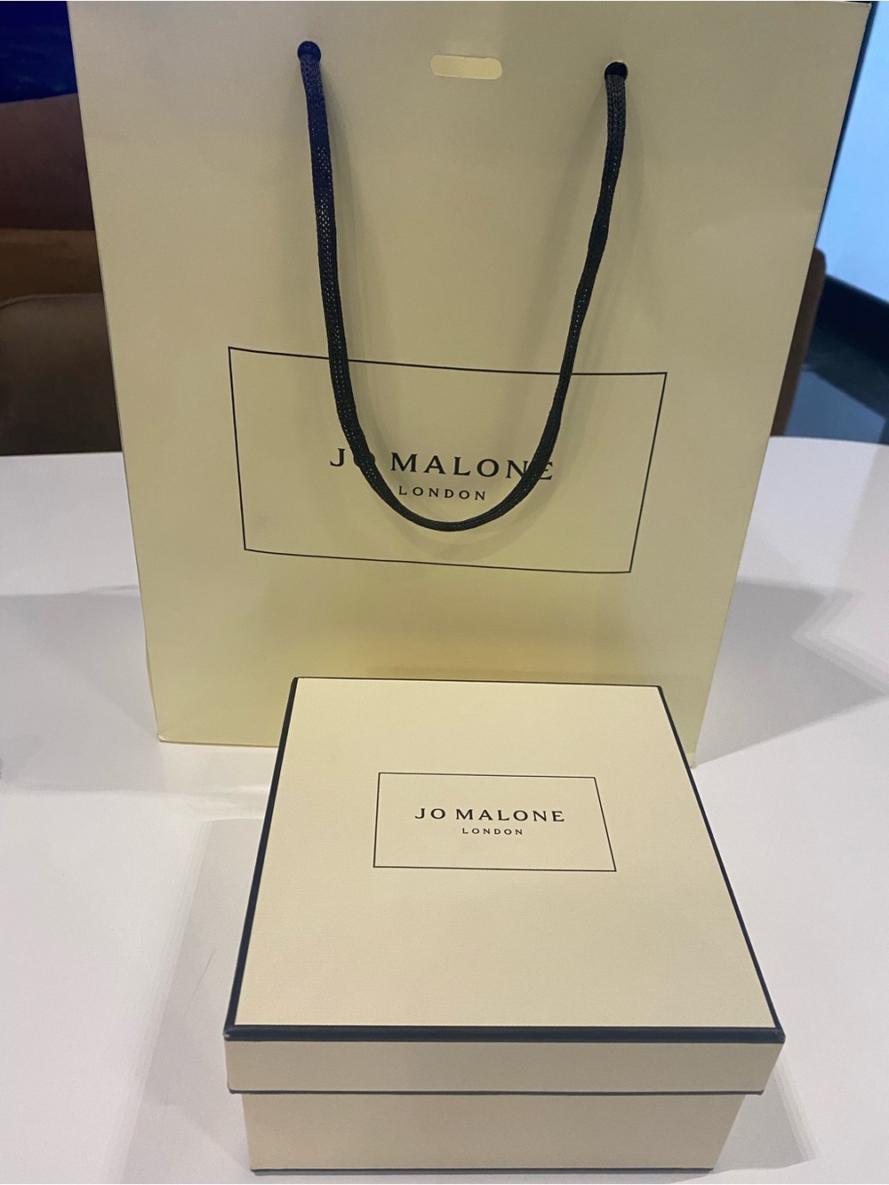 Jo Malone Cream Box with Black Trim and bag paper